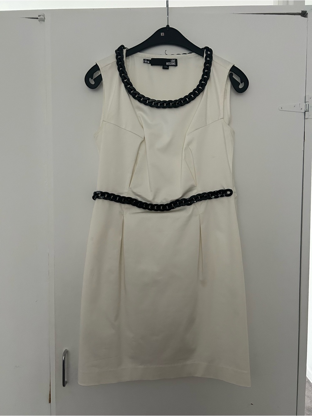 Moschino Cream Mini Dress with Black Chain Trim